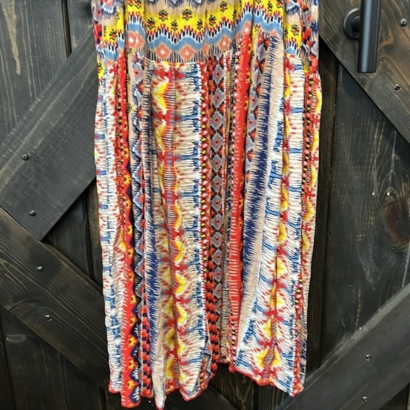 Easel Pleated Maxi Dress L Colorful Boho Ruffle Sleeveless Flowy Spring Summer - Picture 9 of 12